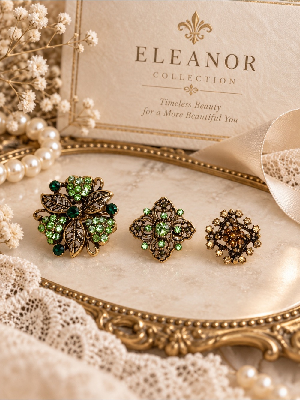 Eleanor Collection Vintage Rhinestone Brooch Pin Set.NWT